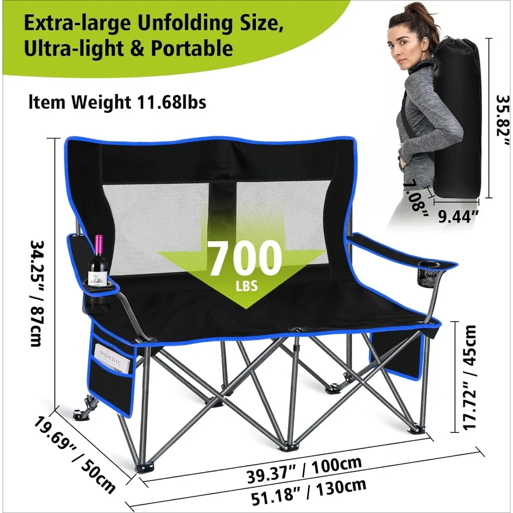 Camping Chairs Oversized  Portable Lawn Chair Double Camping Chair Heavy Duty Folding Chair Big Side Organizer Pockets