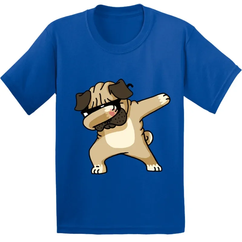 100% Cotton,Cool Dabbing Pug Pattern Children T shirt Kids Catoon Funny Clothes Boys/Girls Short Sleeve T-shirt,GKT237