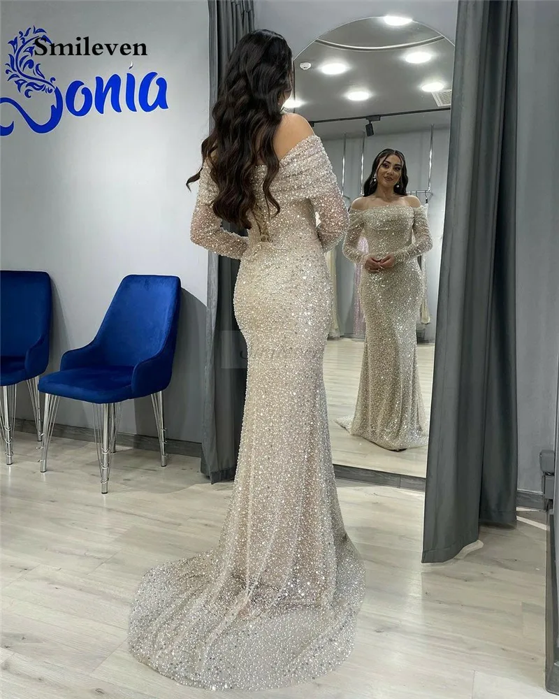 Smileven paillettes sirena abiti da sposa manica lunga Vestido de novia popolare abito da sposa donna 2024