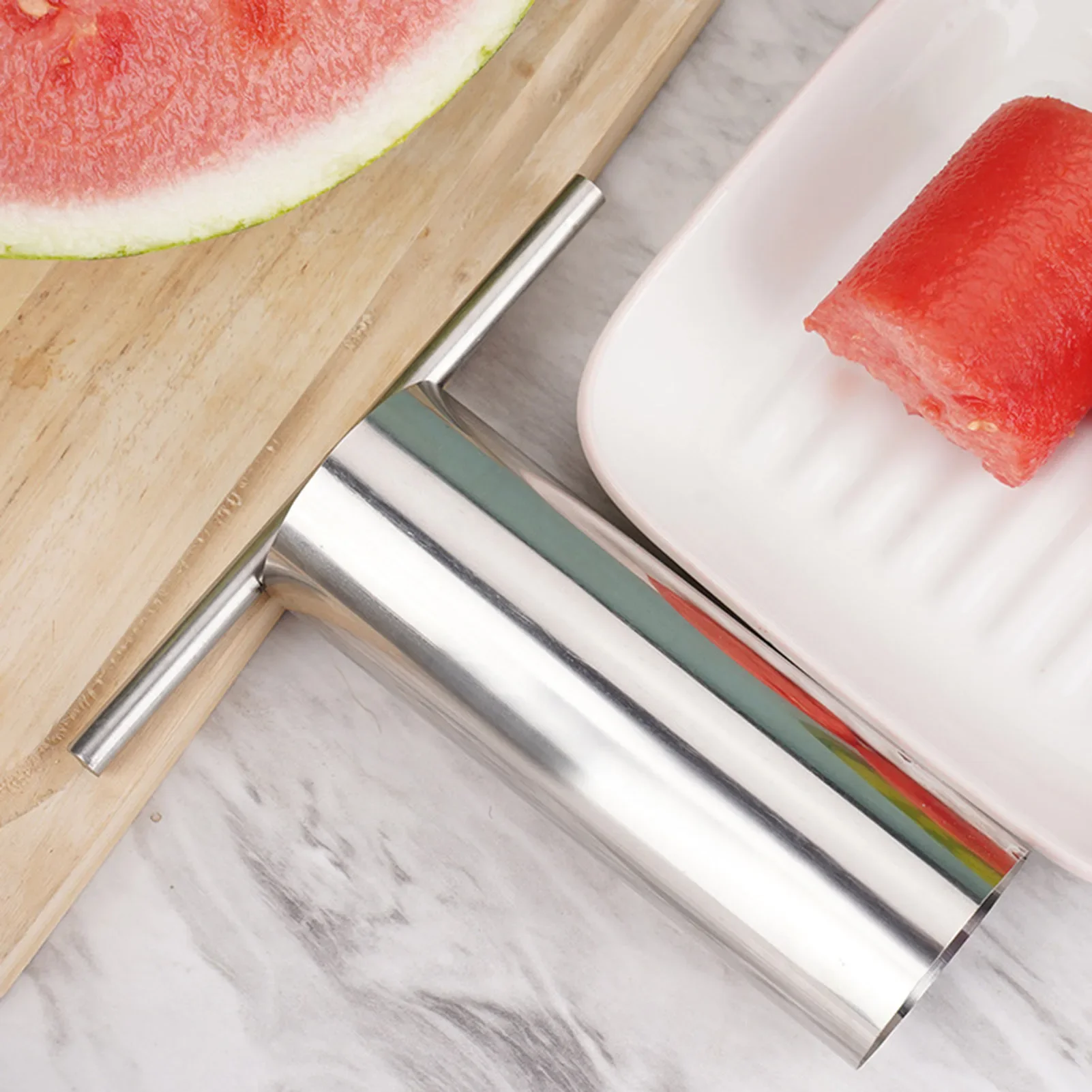 قطاعة البطيخ من الفولاذ المقاوم للصدأ سهلة لعصير البطيخ مع قطاعة دائرية الشكل أداة مطبخ فتاحة البطيخ الإبداعية