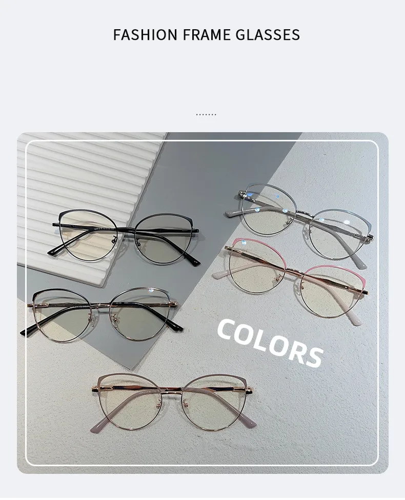 Marken design Retro runde Katzenauge Metall Mädchen Rahmen photo chrome Anti-Blaulicht Computer Frauen Lesebrille Grad 0 ~ 6 – Detail 2