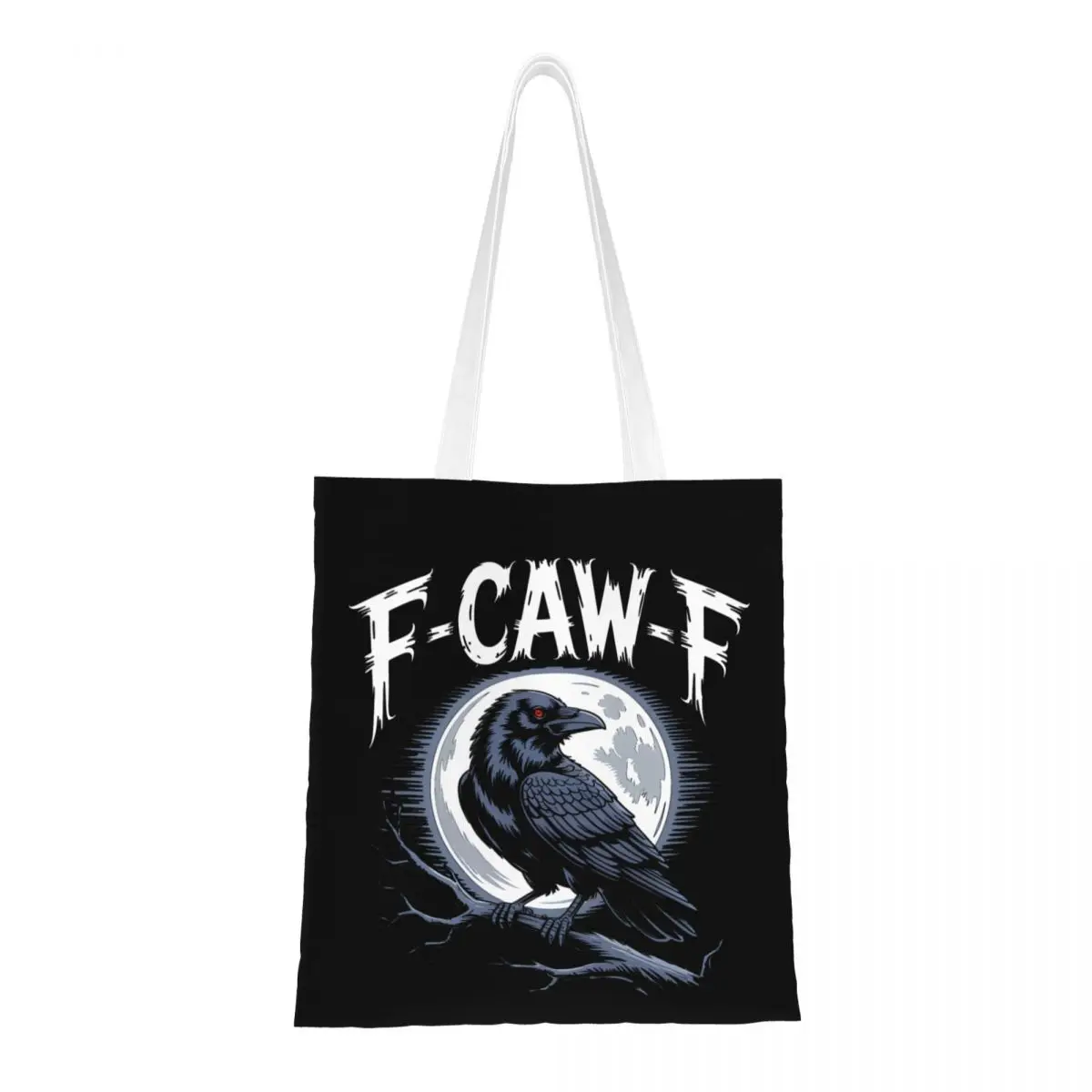 

F-Caw-F Moon Black Bird Tote Bags Women Handbag Foldable College Shoulder Bag Printed Grocery Bag