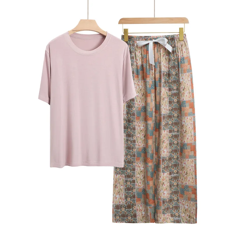 

Women's Pajamas Spring Summer Sleepwear Suit New Comfortable Short-sleeved Pants Set Modal Two-piece Loungewear Home Clothes