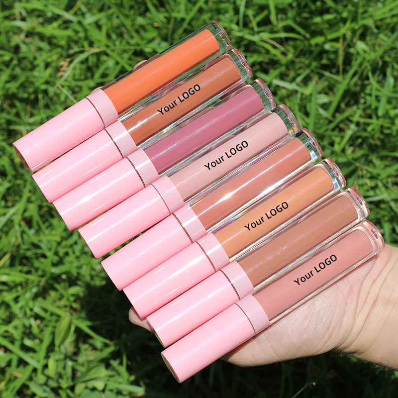 Private Label Lipgloss Watery High Pigmented Non-sticky Plumpy Lipstick Bulk Cosmetics Pink Lip Gloss Glaze Wholesale 20pcs/lot