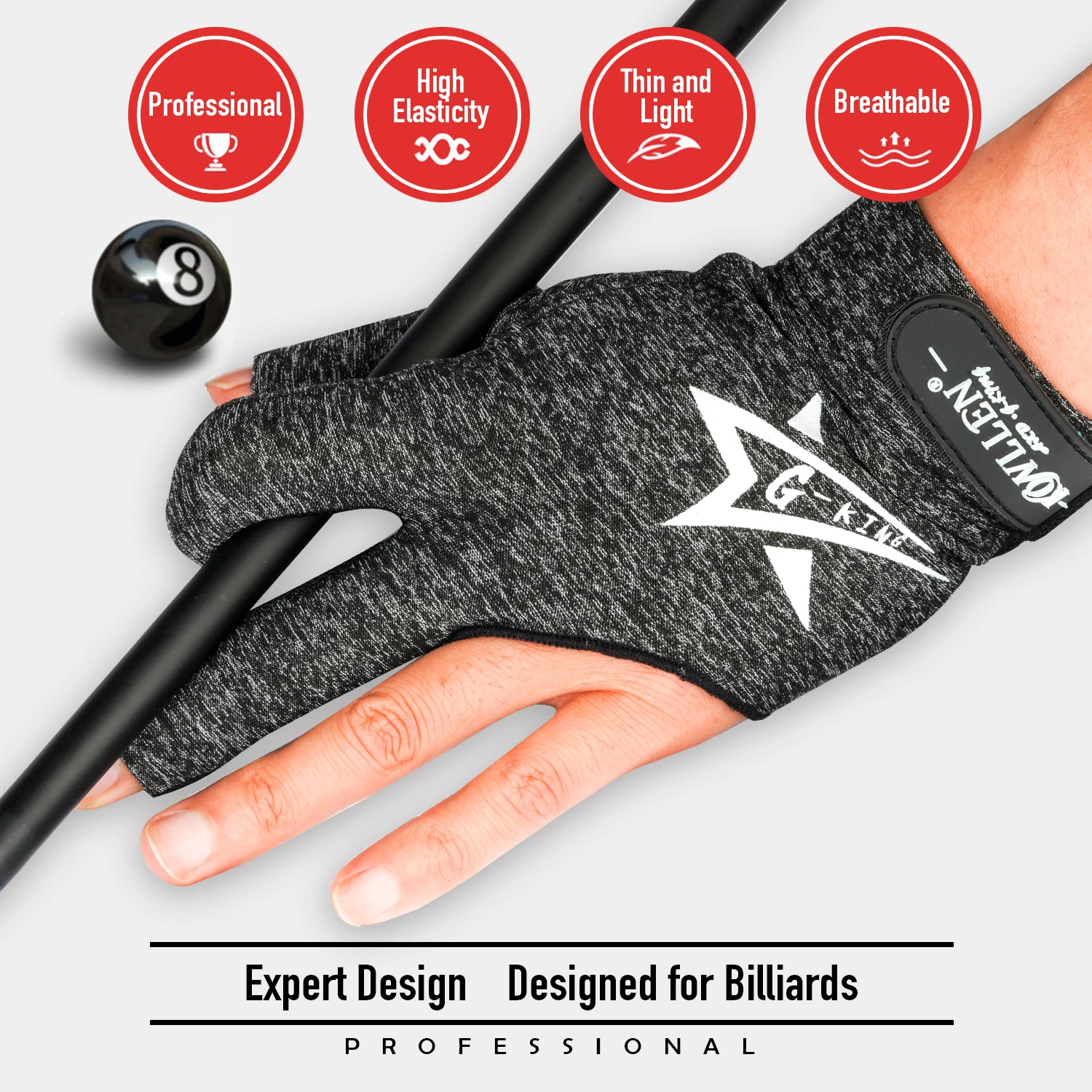 

KONLLEN Billiard Gloves with 3 Fingers Left Right Hand for professional snooker billiard pool gloves