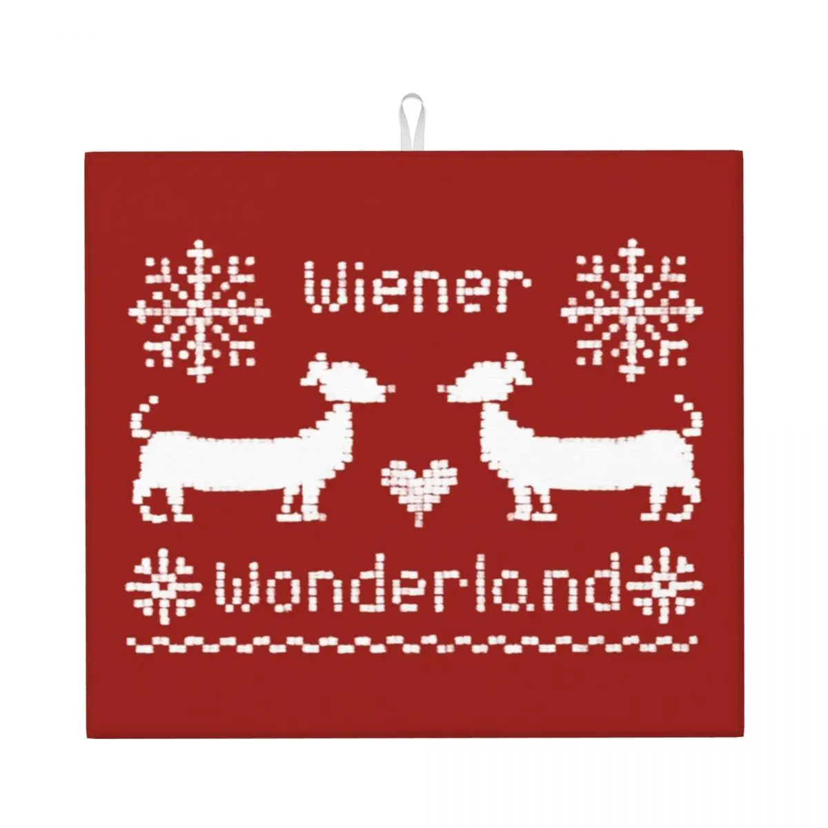 Wiener Wonderland In Festive Red Christmas Dachshund Dish Drying Pads Absorbent Funny Sausage Dog Microfiber Dry Drainer Mats