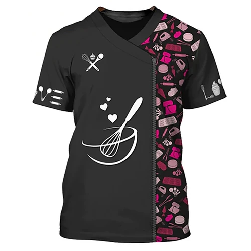 베이커 3D 프린트 페이스트리 요리사 티셔츠, 남녀공용 스트리트웨어 작업복 유니폼 티셔츠, 하라주쿠 티 탑, 유니섹스 오버사이즈 의류 