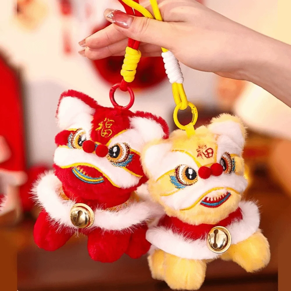 Portachiavi di danza del leone dei cartoni animati Leone risvegliato Anno del cavallo Ciondolo di danza del leone Bambola giocattolo di peluche in stile cinese Regalo di Capodanno cinese