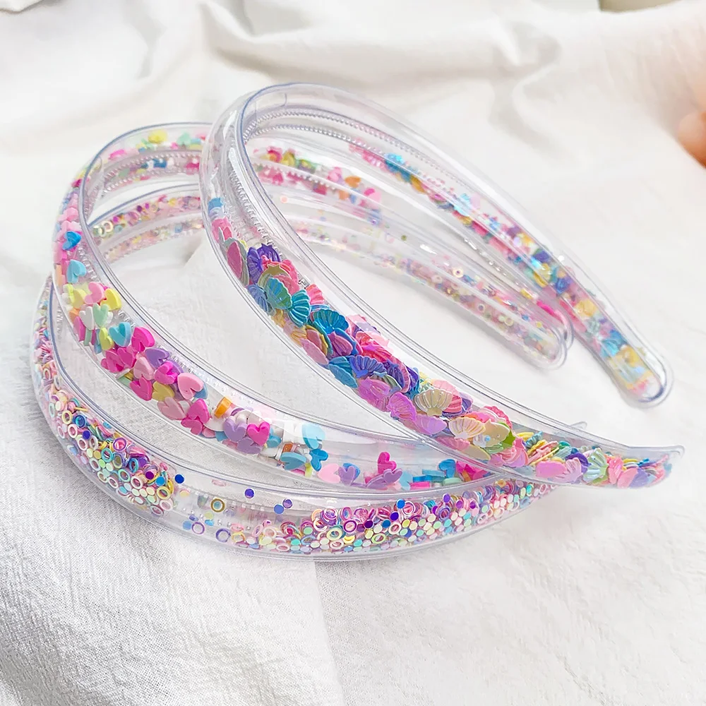 Diademas transparentes de arena movediza para niña y niño, diademas de lentejuelas con purpurina, diademas de dibujos animados, aros para el pelo,