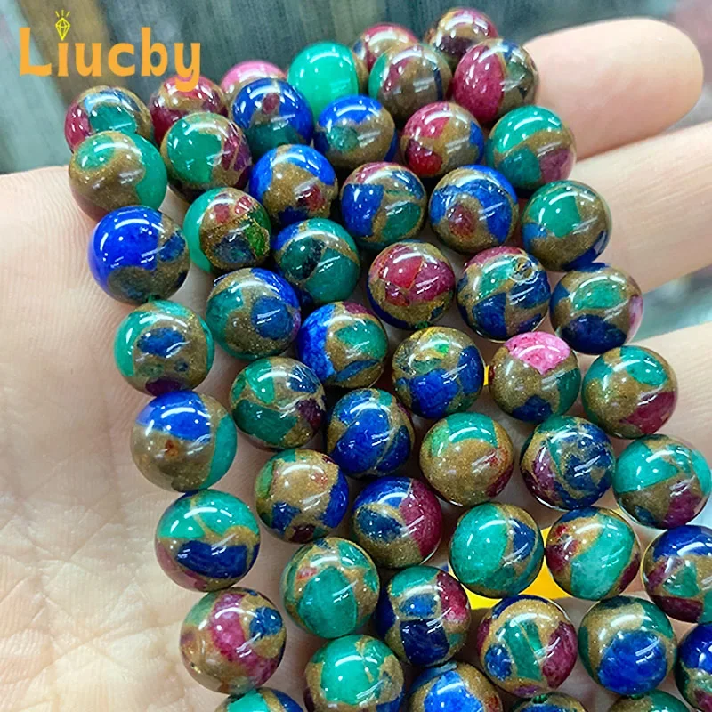 Naturally Golden Lace Multicolor Cloisonne Round Beads for Jewelry Making DIY Accessories Ring Necklace 15" Strand 4/6/8/10/12MM