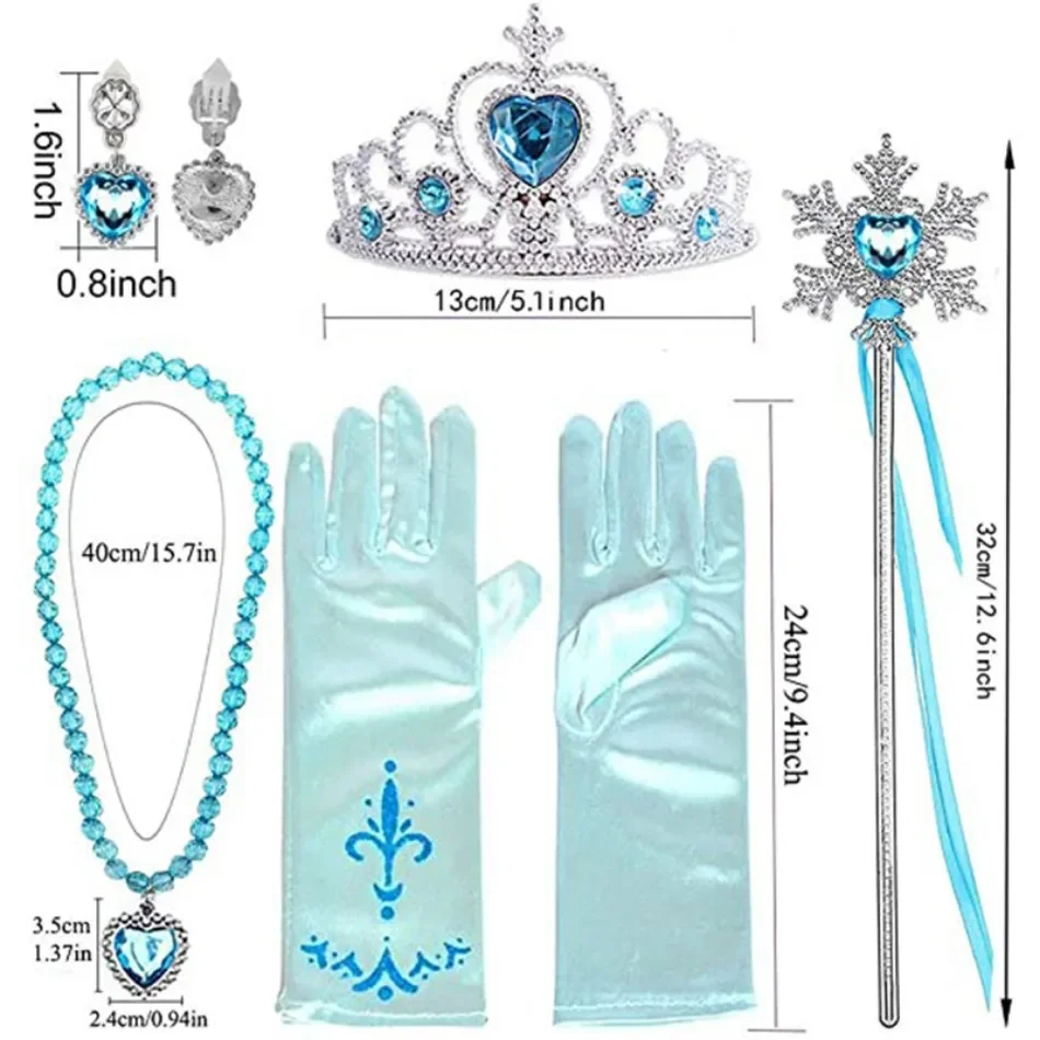 Girl Elsa Cosplay Accessories Kids Princess Snow Queen Dress Up Jewelry Wand Crown Necklace Earclips Photography Role Play Props view 2