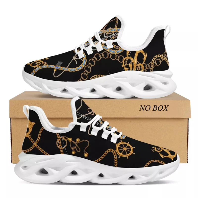 WHEREISART 2022 Luxury Floral Women Black Shoes Lace Up Ladies Platform Sneakers Party Outdoor Couple Flat Golden Chain Dropship