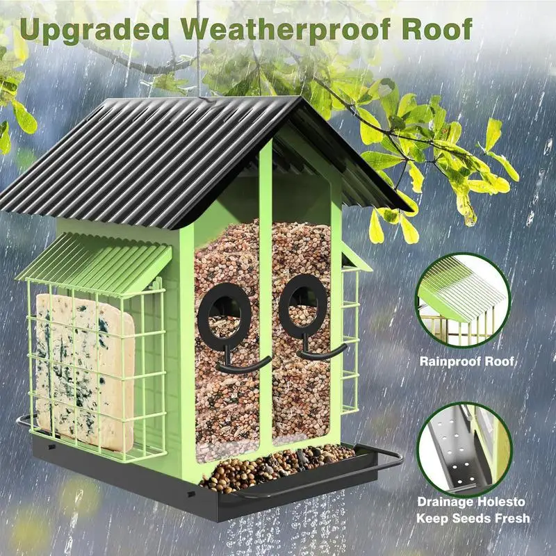 

Squirrel Proof Bird Feeders Metal Transparent Finch Feeder With Double Roof Backyard Birding Supplies For Balcony Deck Garden