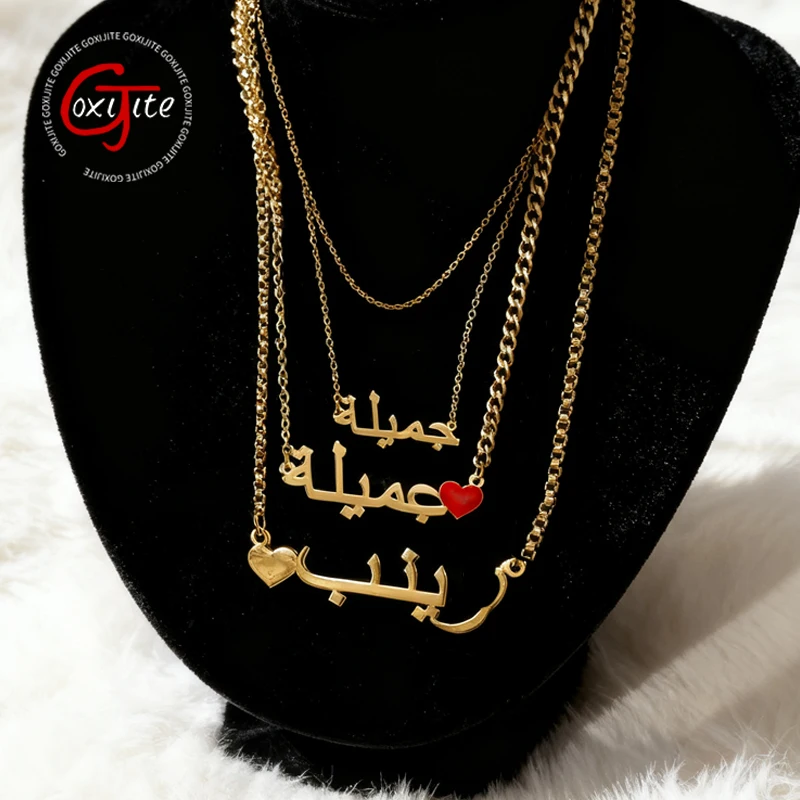 

Goxijite Customized Arabic Name Cuban Chain Stainless Steel Personalized Names Love Butterfly Necklace Women Men Jewelry Gift