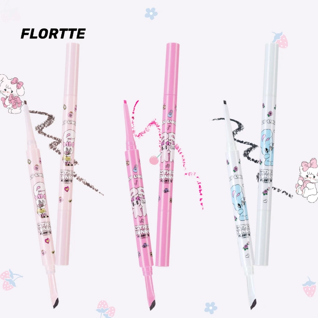 FLORTTE Esther Bunny Double-Ended Eyeliner Pencil With Blade Eyeliner Brush Flat Tip Eyeliner Gel Pencil Women Cosmetics Makeup