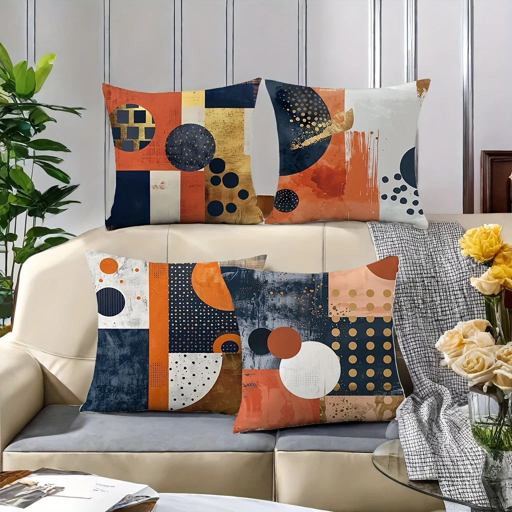 Orange blue geometric decoration, pillowcase ultra soft polyester material living room sofa back car pillowcase decoration