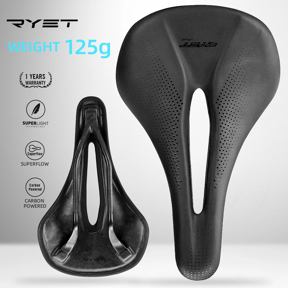 RYET Carbon Fiber 3D Printed Bike Saddle Super Light Road MTB Mountain Racing Seating Bicycle Seat Cushion Cycling Accessories