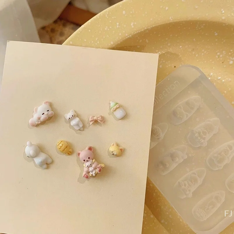 

[YU] мультяшный кот 3D силиконовая форма для дизайна ногтей милый медведь дизайн ногтей резьба форма DIY украшения ногтей прозрачный шаблон для маникюра