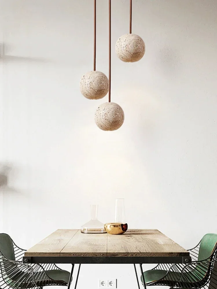 2025 Modern Led Pendant Lamp Stone Yellow Travertine Chandelier Bedside Small Round Light Nordic Bedroom Creative Hanging Line L