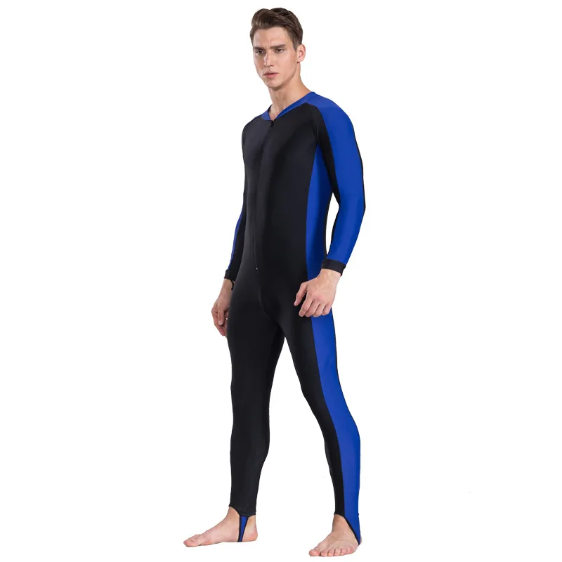 Mens Full Body Dive Skin One Piece Full Rash Guard UPF50+ Swimsuit Long Sleeve Spandex Front Zipper for Snorkeling Swimming