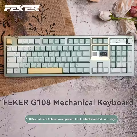 FEKER G108 Mechanical Keyboard Wireless Tri-mode Gasket RGB Hot-Swap Knob Screen Custom Aluminum Office Gaming Keyboard Gift