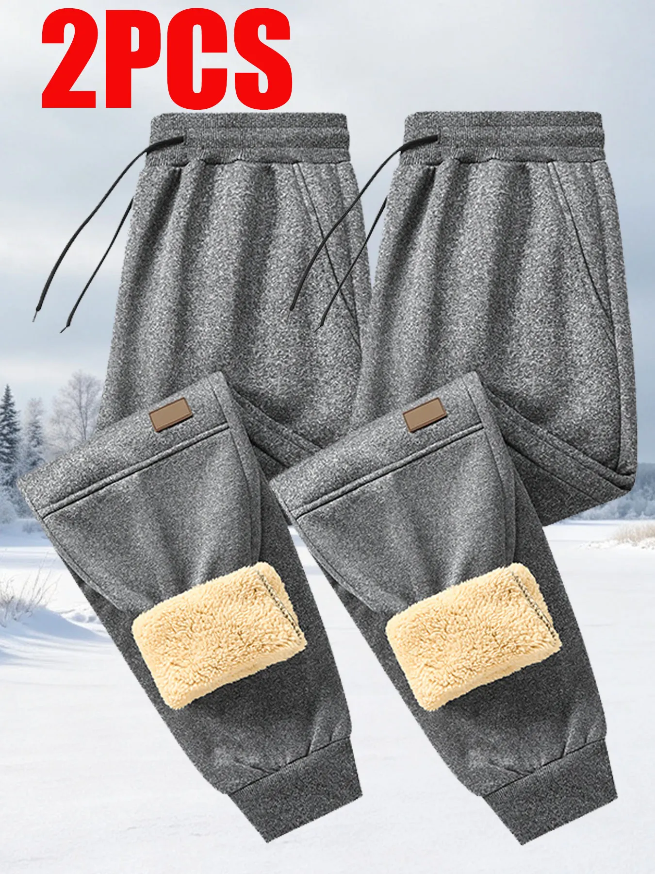 Winterhosen für Herren, 2er-Pack, Sport-Sweatpants, verdickte, warme Hosen, für kaltes Wetter, gefüttert, Herren-Thermo-Hosen, mit Fleece gefüttert. – Detail 3