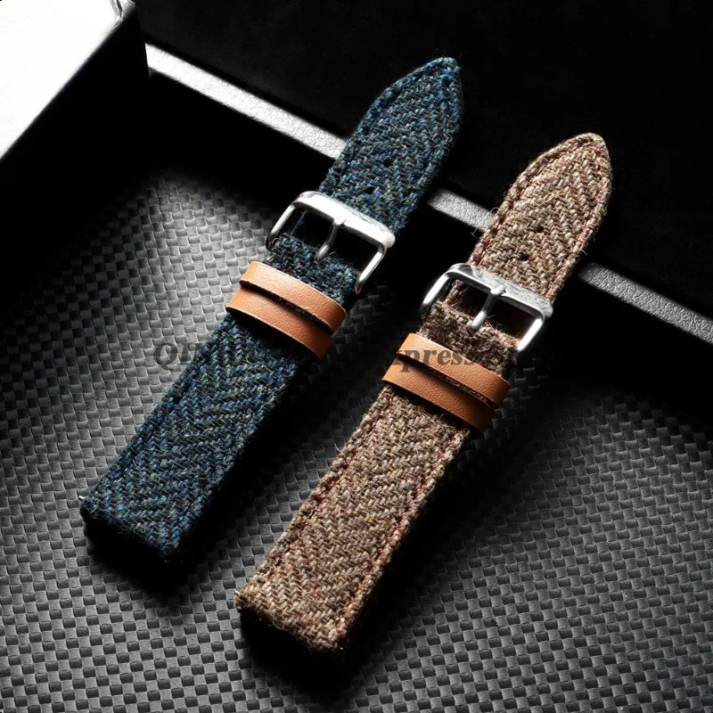 Leather Tweed Nylon Watchband Strap for Omega for Seiko 18/20/22mm Men Women Replacement Wristband Vintage Tweed Fabric Bracelet image 2