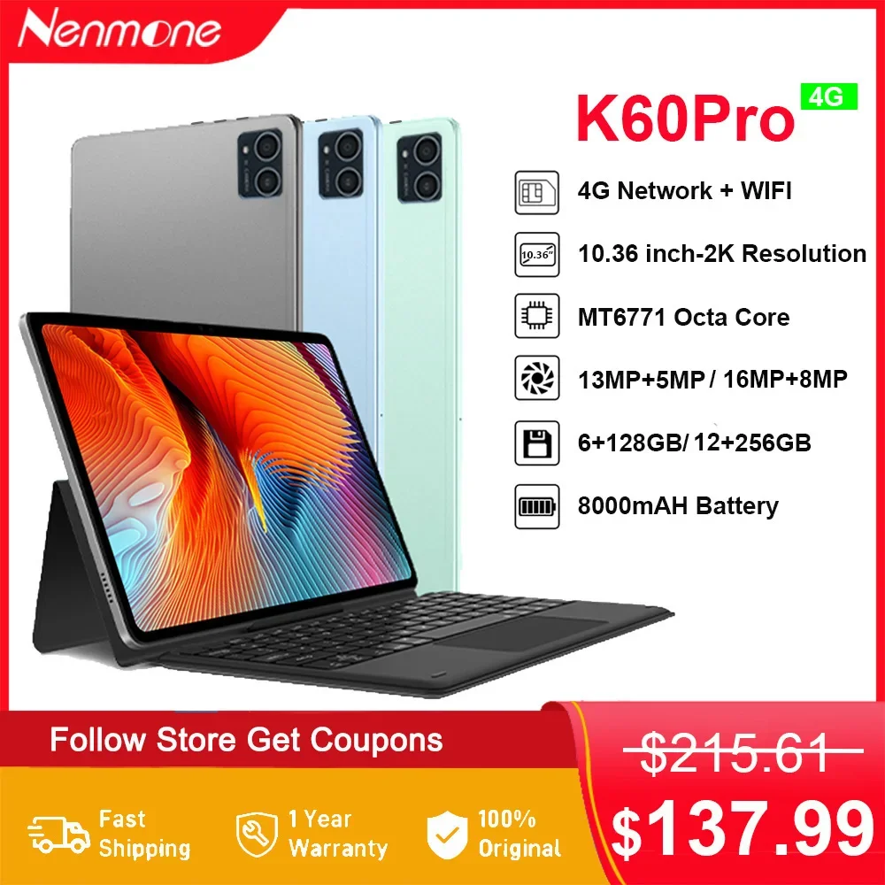 2024 Global Version 2 in 1 Tablet Laptop 4G SIM Card 10.36 Inch 2K Tablets Android 11 Octa Core 128GB 256GB ROM 16MP+8MP
