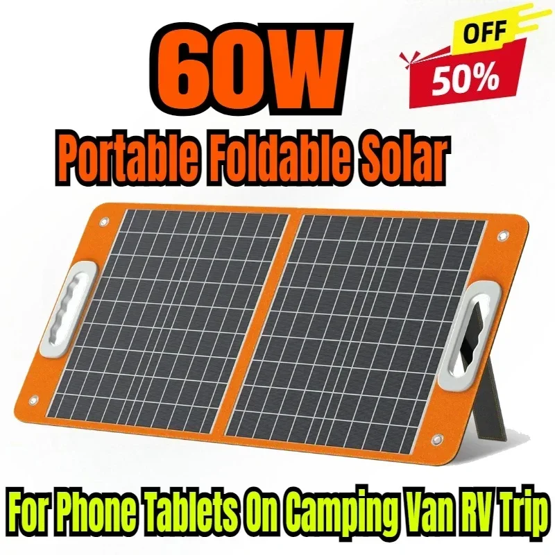 

60W Portable Foldable Solar Panel 18V Battery Cell Charger with DC Output USB-C QC3.0 for Phone Tablets On Camping Van RV Trip