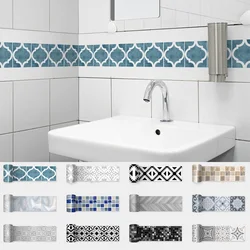 Blue Patterned Skirting Line Self-adhesive Waterproof Ceramic Peel And Stick Tile Waistline Frame 10cm*2M A Roll Wall Sticker