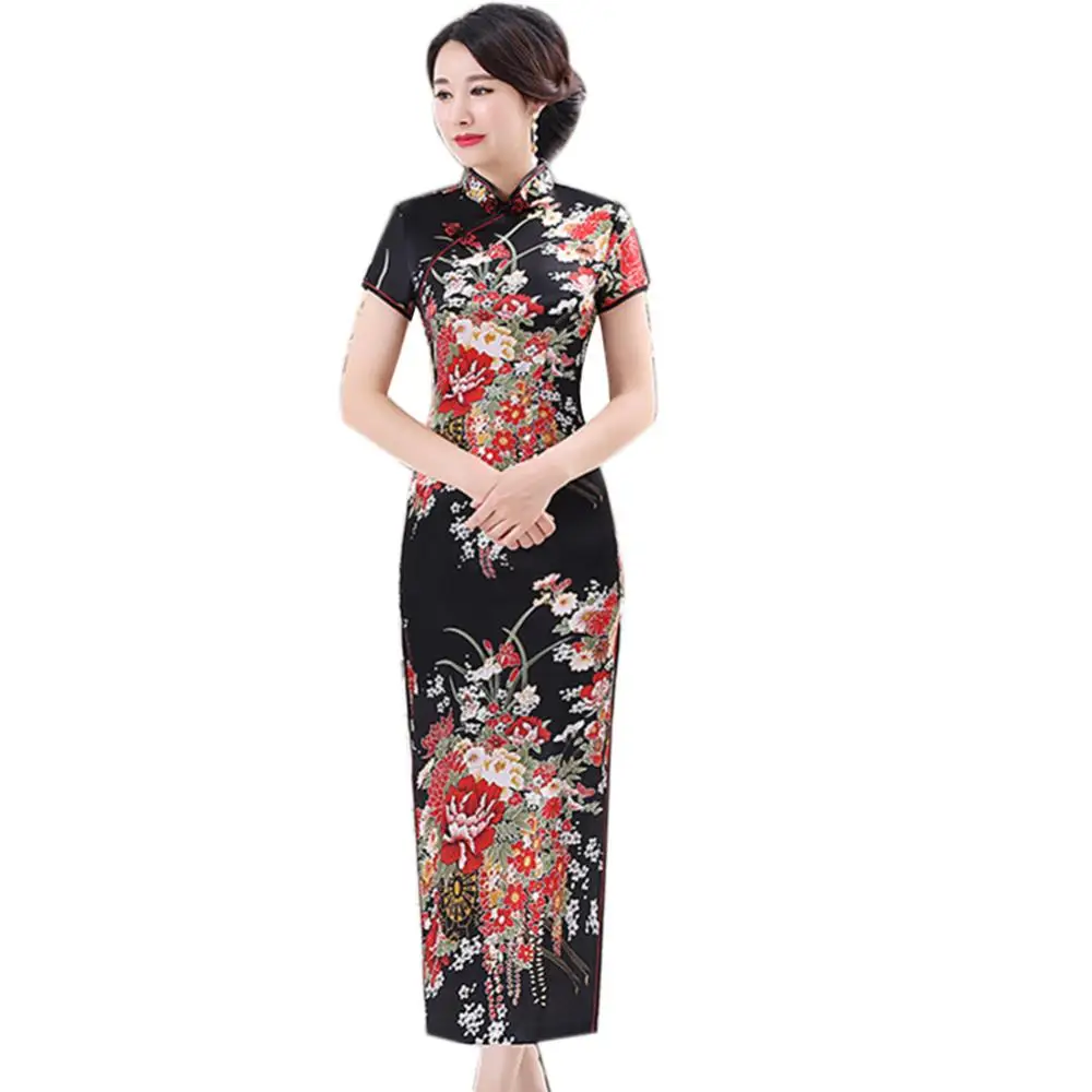 Elegant New Brocade Satin Chinese Qipao Classic Women Satin Cheongsam Oriental Bride Wedding Dresses 2023 New Evening Party Gown