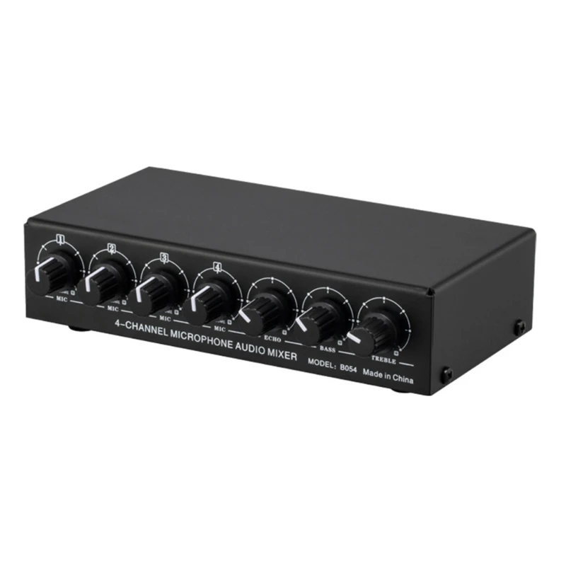 4 Way Stereoed Sound Mixer Support Treble Bass Adjustment with Reverberation