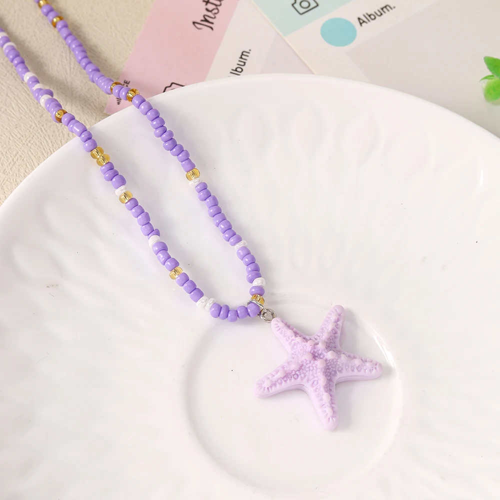 Aihua Neue Bunte Seestern-Halskette Handgefertigte Reisperlen-Halskette Modische Choker-Kette Sommer Strand Trendiger Urlaubsschmuck – Detail 12