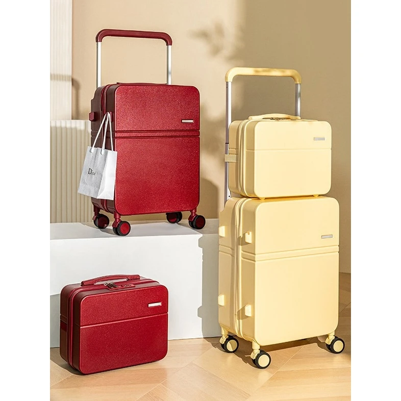 new-wide-pull-rod-mother-daughter-set-women's-makeup-bag-luggage-set-carry-on-20-inch-travel-password-box-retro-rock-casual