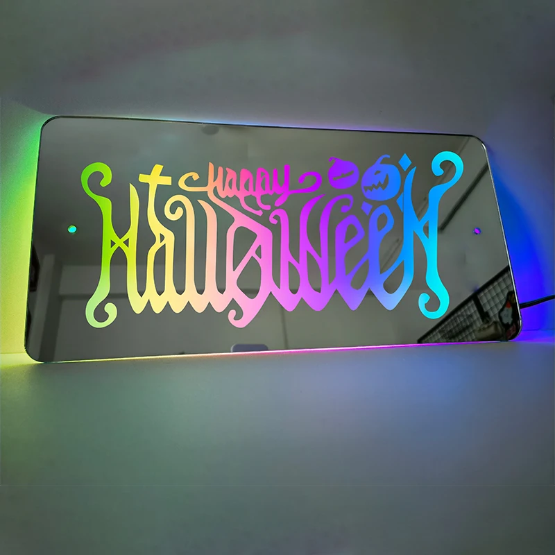 

Mirror Light Personalised Words Acrylic Mirror Wall Decor LED Light Wall Custom Name Neon Sign Room Decorations Halloween Gift