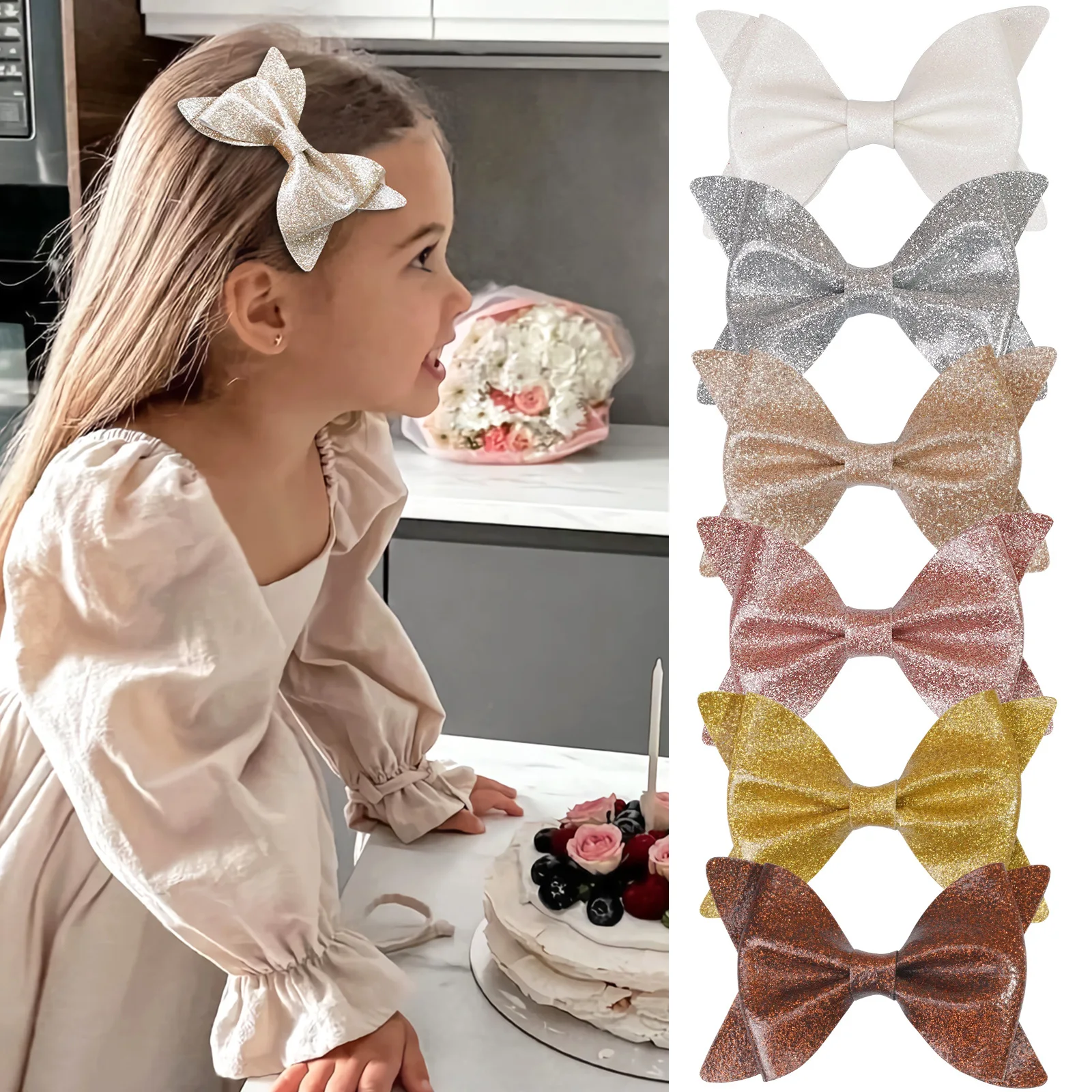 

60pc/lot 4inch Girls Glitter Pu Leather Hair Bow Hair Clips hairpins Baby Bowknot Barrettes Kids Photo Props Hair Accessories