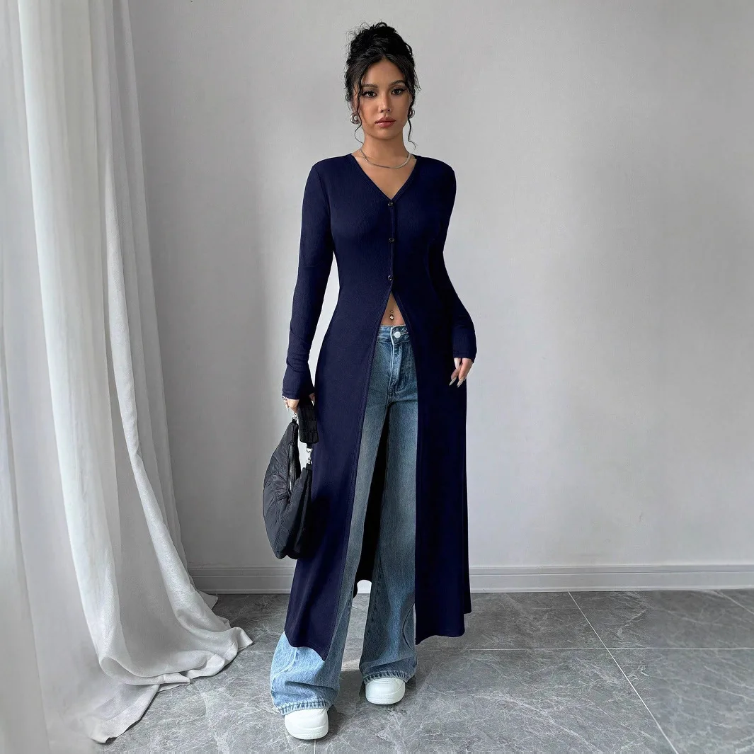 

Women's Fashion Design Style Autumn New High-Quality Colorful Knitted Top Slim Fit Long Sleeve Button-up Cardigan