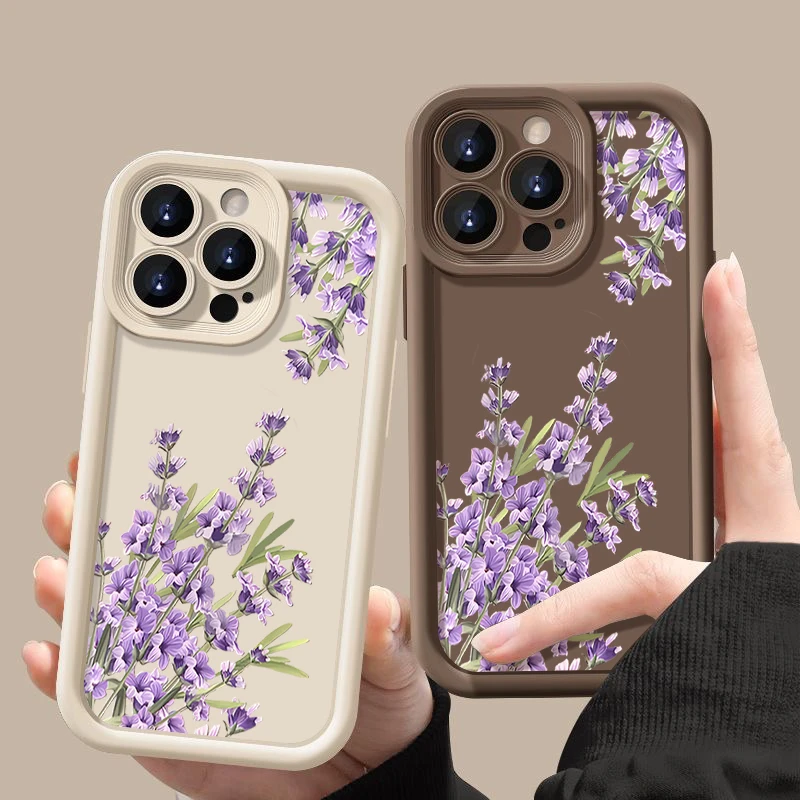 ラベンダーの花柄 iPhone 16 17Pro Max ケース、iPhone 11 12 13 14 15 Pro Max 用耐衝撃バンパーソフトシリコンカバー