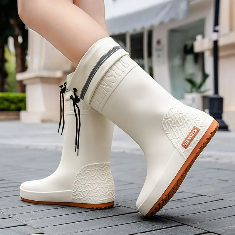 Fashion Rain Shoes Women Adult Short Water Shoes Anti-slip Rain Boots Outside Water Thickened Kitchen Work Waterproof Simple