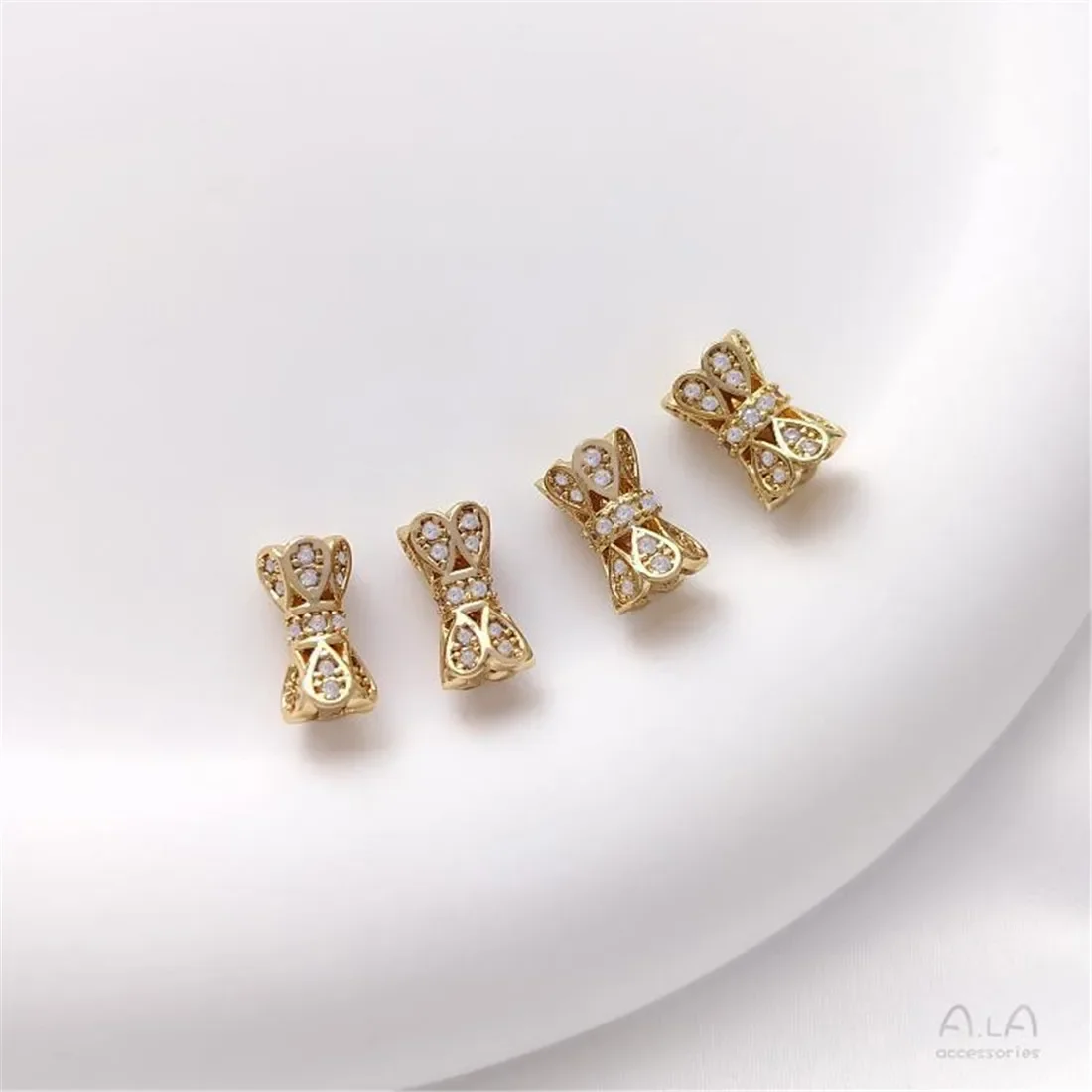 

1PCS 14K Gold-Plated Micro-inlaid Zircon Waist Drum Beads, Double-sided Receptacle, DIY Jewelry Materials, Accessories