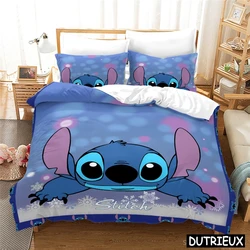 Juego de cama de Lilo y Stitch, funda de edredón con estampado 3D de dibujos animados de Disney, funda de almohada, ropa de cama textil para el hogar, tamaño Queen y King