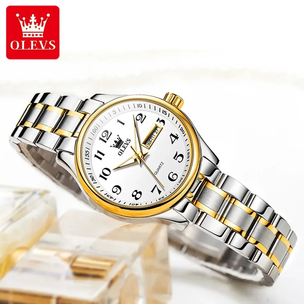 OLEVS-reloj de cuarzo de lujo para mujer, pulsera elegante de acero inoxidable, resistente al agua, luminoso, con fecha de semana, 5567