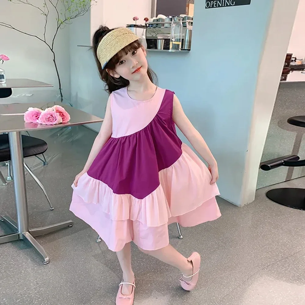 Girls Summer Tank Dress Kids Patchwork Sleeveless Dresses for Girls Cute Casual Dress Toddler Daily Outfits fits 3-14Years