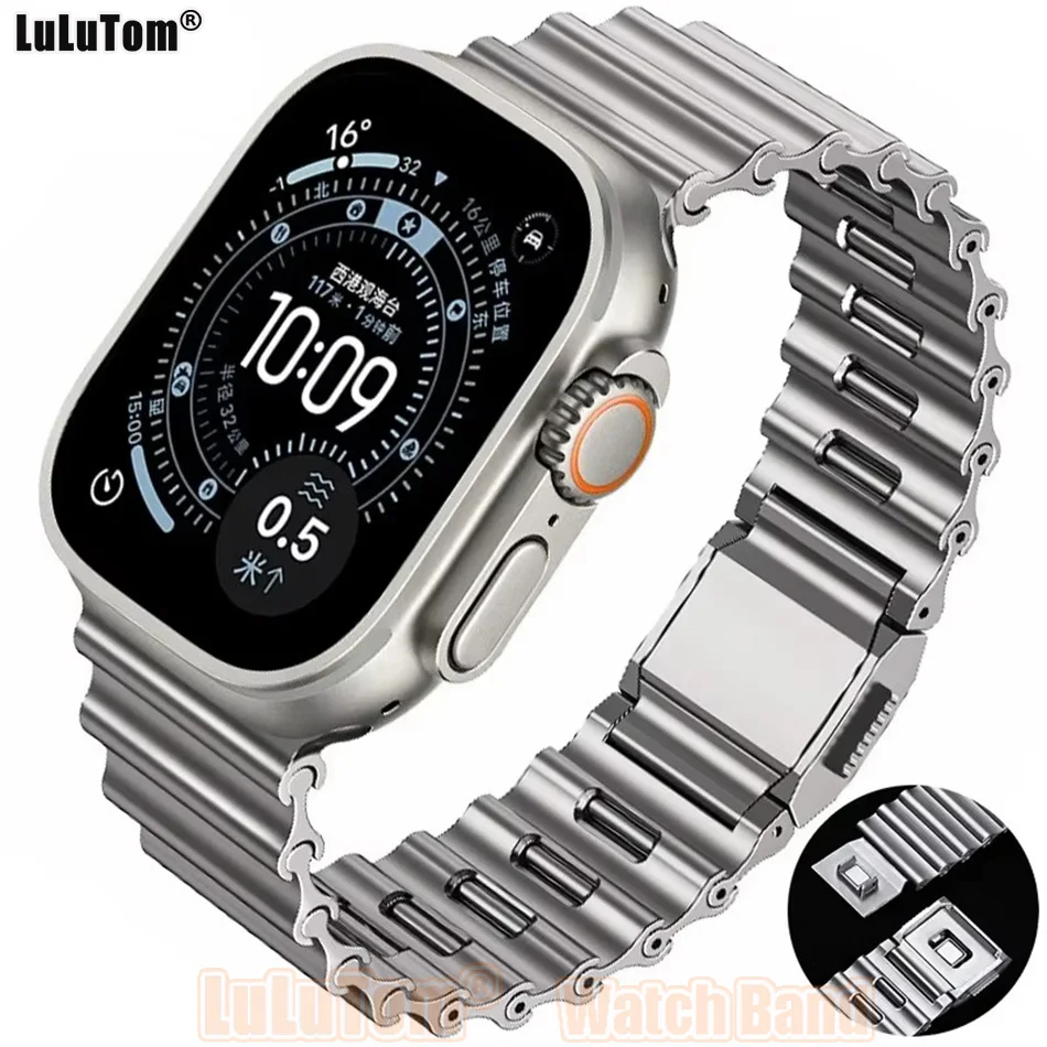 

Ремешок из нержавеющей стали для Apple Watch Ultra 3 2 49 мм, Series 11 10 46 мм, мужской браслет Ocean, ремешки для iWatch 9 8 7 6 5 SE 45/44 мм