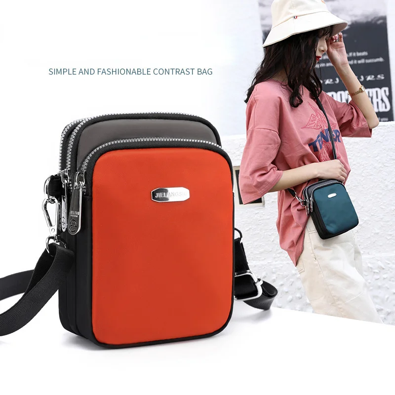 Women's Fashion Mobile Bag 3 Layers Nylon Small Square Summer Contrast Crossbody Casual Mini Shoulder