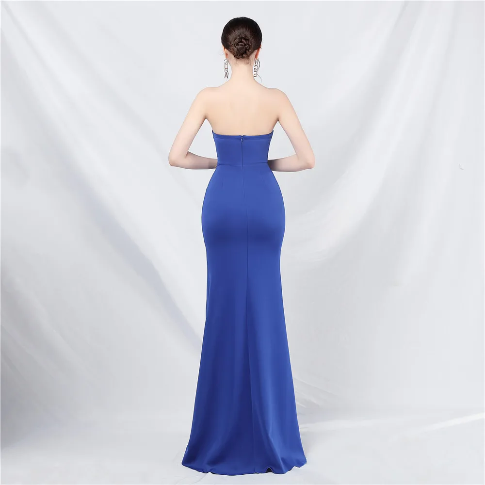 DEERVEADO Sexy Mermaid Slit Evening Dress for Woman Soft Satin Dresses for Special Occasions Candy Color Prom Party Maxi Dress