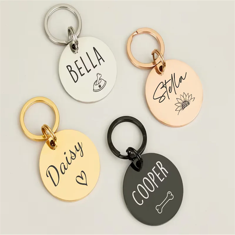 Customized Double-Sided Engraved Pet ID Tag Silent Collar Accessory for Dogs Cats Personalized Name Numbers Charm