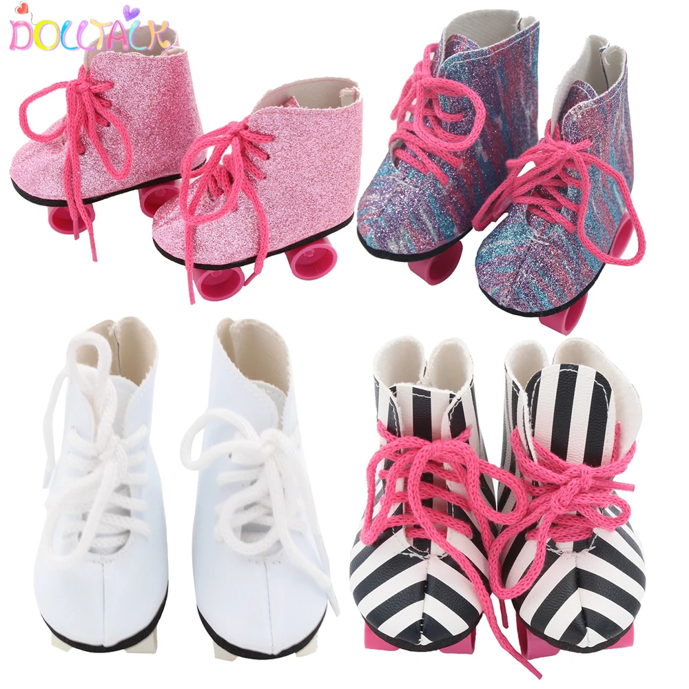 New Style Pink White Doll Handmade Skate Shoes Fit 43cm Born Baby Doll Boots 18 Inch Doll Shoes Children Best Birthday Gift