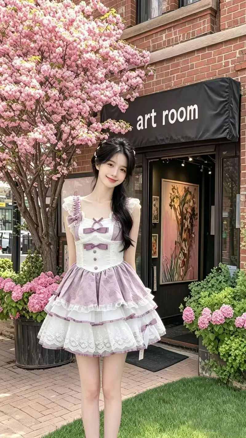 

SOIOMES Fashionable, exquisite, simple, ultra-gorgeous, form-fitting, slimming sleeveless belted Lolita princess dress