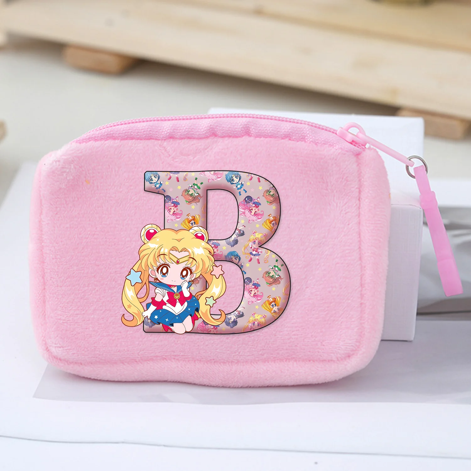 ‌ Sailor Moon Pluche Portemonnees A-Z Brief Cartoon Opbergtas Meisjes Anime Mini Tas Kawaii Vierkant Roze Rits Tas Verjaardagscadeau